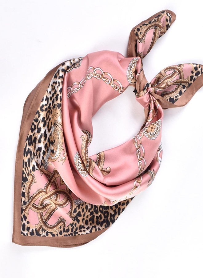 EIysee 27.5 Inches Silk Head Scarf for Women Satin Hair Scarf Silk Wrap Neck Square Scarves Feeling Scarf Boho Headwear (pink-leopard print chain) - Image 2